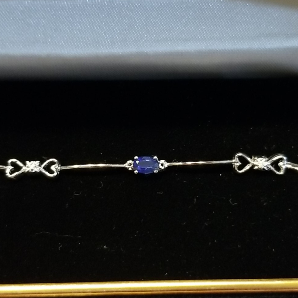 Diamond sapphire bracelet 585 14k white gold